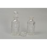 A PAIR OF FACET CUT SEPTAGONAL DECANTERS (2)