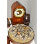 A MANTEL CLOCK, with Paris movement (three keys), four bun feet, height 28cm, together with a beaded