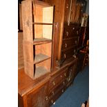 A 20TH CENTURY OAK SIDEBOARD, with three central drawers, width 153cm together with an oak linenfold