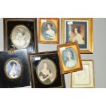 SEVEN FRAMED MINIATURE PRINTS OF 18TH AND 19TH CENTURY BEAUTIES AND A YOUNG GIRL (7)