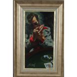 GABE LEONARD (AMERICAN CONTEMPORARY) 'THE PROFESSIONAL', a portrait study of a poker player, limited