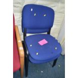 A SET OF SIXTEEN BLUE UPHOLSTERED STACKING OFFICE CHAIRS, (one on show fifteen in store)