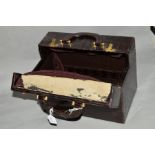 A RECTANGULAR CROCODILE SKIN EFFECT LEATHER VANITY CASE, brown lined interior, lacks fittings,