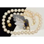 TWO ITEMS OF JEWELLERY to include a freshwater cultured pearl necklace strung knotted to a ball '