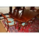 A VICTORIAN MAHOGANY EXTENDING DINING TABLE OF RECTANGULAR FORM, rounded ends, lacks wind out
