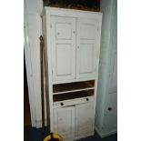 A 19TH CENTURY PAINTED PINE PANELLED FOUR DOOR CUPBOARD with a single brushing slide, width 78cm x