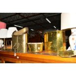 A COLLECTION OF MISCELLANEOUS to include three brassed uplighters, fifteen table lamps, brass log