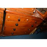 A 20TH CENTURY STAINED PINE CHEST OF TWO SHORT AND THREE LONG DRAWERS, width 105cm x depth 46cm x
