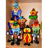 A GROUP OF SEVEN VARIOUS MURANO CLOWNS, approximate tallest height 40cm (sd) and approximate