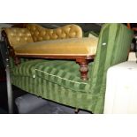 A KNOLE GREEN STRIPPED TWO SEATER SETTEE