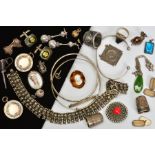 A BOX OF MISCELLANEOUS SILVER ITEMS to include bangles, rings, brooches, earrings and other assorted