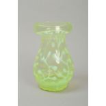 AN OPALINE BROCADE GLASS HYACINTH VASE IN THE MANNER OF JOHN WALSH WALSH, Uranium glass, approximate