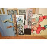 FOUR SURREALIST PAINTINGS CIRCA MID 20TH CENTURY, the first titled 'A Lovely Lady', unsigned but