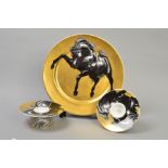 THREE PIECES OF ROYAL CROWN DERBY 'EQUUS', to include plate, diameter 30cm (seconds) and a pair of