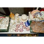 FOUR BOXES AND LOOSE CERAMIC AND GLASS ETC, to include Coalport Palladian, Minton Indian Tree,