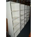 TEN MATCHING MODERN WHITE OPEN BOOKCASES