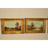 A PAIR OF LANDSCAPE PAINTINGS, LATE 19TH/EARLY 20TH CENTURY, oil on board, the first showing a river