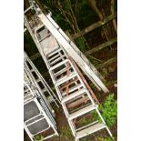 A QUANTITY OF LADDERS including a set of single aluminium ladders, three aluminium step ladders