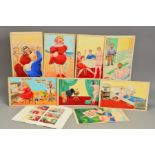 EIGHT SAUCY POSTCARD STYLE WATERCOLOUR PAINTINGS, unsigned but attributed to Peter Miller,