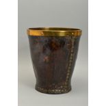 A LEATHER STUD CLOSED AND BRASS BOUND FIRE BUCKET, of tapered form, no handle, height