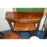 A MODERN MAHOGANY BANDED AND GILT HALL TABLE, a mahogany nest of three tables and an occasional