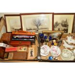 TWO BOXES AND LOOSE SUNDRIES, CERAMICS, GLASS, PICTURES, etc, to include Royal Albert 'Old Country