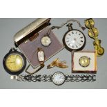 A SELECTION OF WATCHES etc, to include a 1930's wristwatch with 9ct gold head and rolled gold