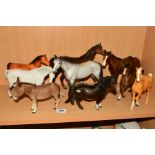 EIGHT BESWICK HORSES/DONKEY AND ANOTHER HORSE, to include Donkey No2267A, two Bois Roussel