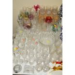 VARIOUS CUT/ETCHED/COLOURED GLASSWARES, to include boxed set Tudor lead crystal tumblers, ruby glass