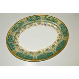 A ROYAL CROWN DERBY OVAL MEAT PLATTER, 'Heritage' pattern A1359, green and light blue bands with