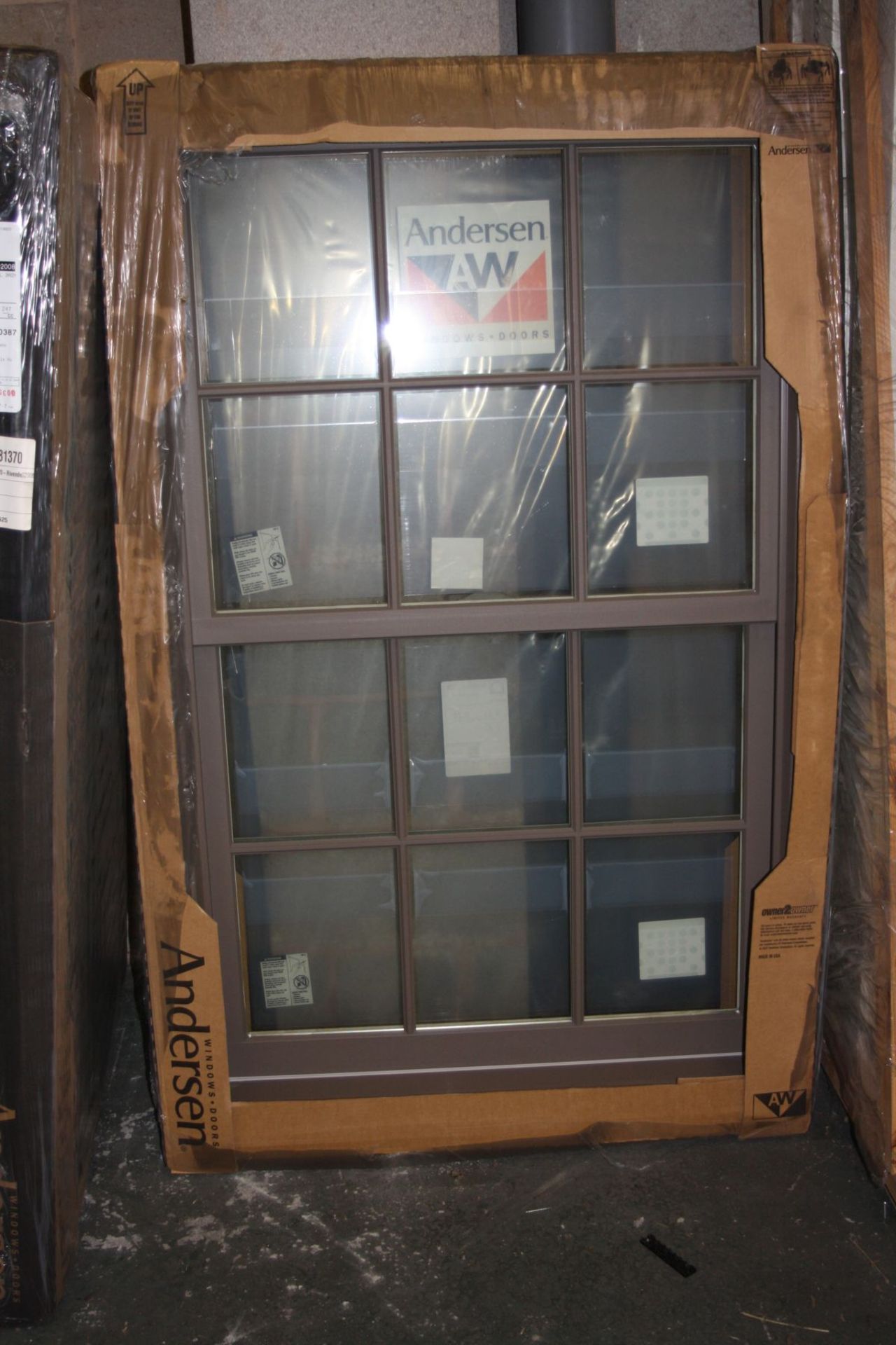 A BOXED WOODWRIGHT TERRATONE AND OAK SASH WINDOW, pack stated dimension 37 5/8x 60 7/8'
