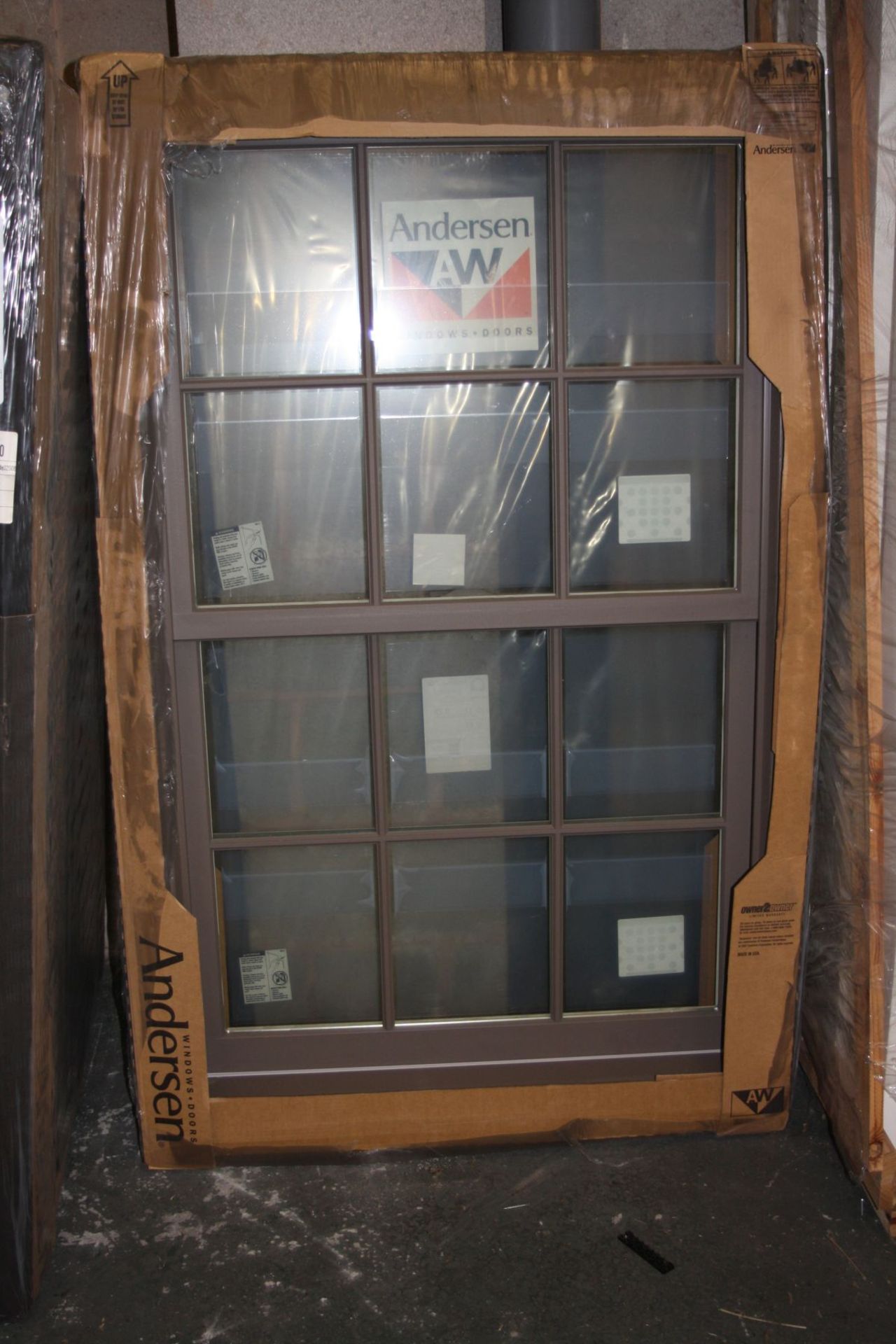 A BOXED WOODWRIGHT TERRATONE AND OAK SASH WINDOW, pack stated dimension 37 5/8x 60 7/8'