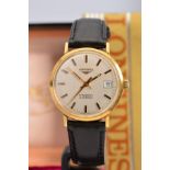 A 1970'S LONGINES GOLD PLATED CONQUEST AUTOMATIC WRISTWATCH, gold baton and round silver coloured