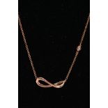 A MODERN 9CT ROSE GOLD FIORELLI DIAMOND SET INFINITY PENDANT, necklace measuring approximately 460mm