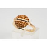 A MODERN YELLOW GOLD FIORELLI CITRINE PAVE SET RING, ring size N, hallmarked 9ct, Birmingham, signed