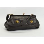 MIU MIU BLACK LEATHER FRAME BAG, the trapeze shape with flat base, studded feet, two front pockets