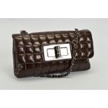 CHANEL CHOCOLATE BAR REISSUE FLAP BAG, the quilted chocolate brown leather with gun metal