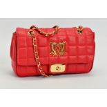 LOVE MOSCHINO RED QUILTED SHOULDER BAG, the red quilted polyurethane fabric with chain link and