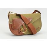 CHRISTIAN DIOR SADDLE BAG, the khaki green canvas with press stud flap closure featuring a brown