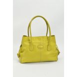 TOD'S HANDBAG, the green hammered leather with two top handles, expandable sides with leather cords,