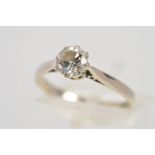 A MID TO LATE 20TH CENTURY 18CT WHITE GOLD SINGLE STONE DIAMOND RING, estimated modern round