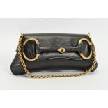 GUCCI BLACK HORSE BIT CLUTCH BAG, the textured black leather with large brushed metal horse bit