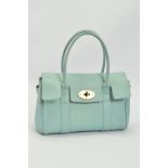 MULBERRY OAK EAST WEST BAYSWATER HANDBAG, the blue leather with flap front, twist lock fastening,