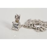 A MODERN PLATINUM SINGLE STONE PRINCESS CUT DIAMOND PENDANT, estimated weight 0.64ct, colour