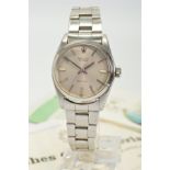 ROLEX OYSTER PRECISION WRISTWATCH, silver dial and silvered batons, steel case and folded line