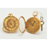 TWO 18CT GOLD SMALL POCKET WATCHES, both measuring approximately 35mm in diameter, one with a