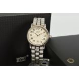 A GENT'S MONTBLANC MEISTERSTUCK STAINLESS STEEL WRISTWATCH, silver tone dial signed Montblanc,