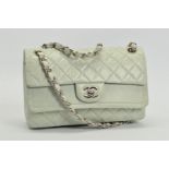 CHANEL CRINKLED CALFSKIN DOUBLE FLAP BAG, the mint/grey calfskin leather with diamond pattern,