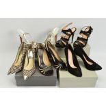 FIVE PAIRS OF DESIGNER SHOES, to include a pair of Alexander McQueen silver stilleto sandals with