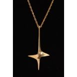 A 9CT GOLD IVAN TARRATT PENDANT DESIGNED BY ERNEST A BLYTH, the pendant an abstract star or cross,